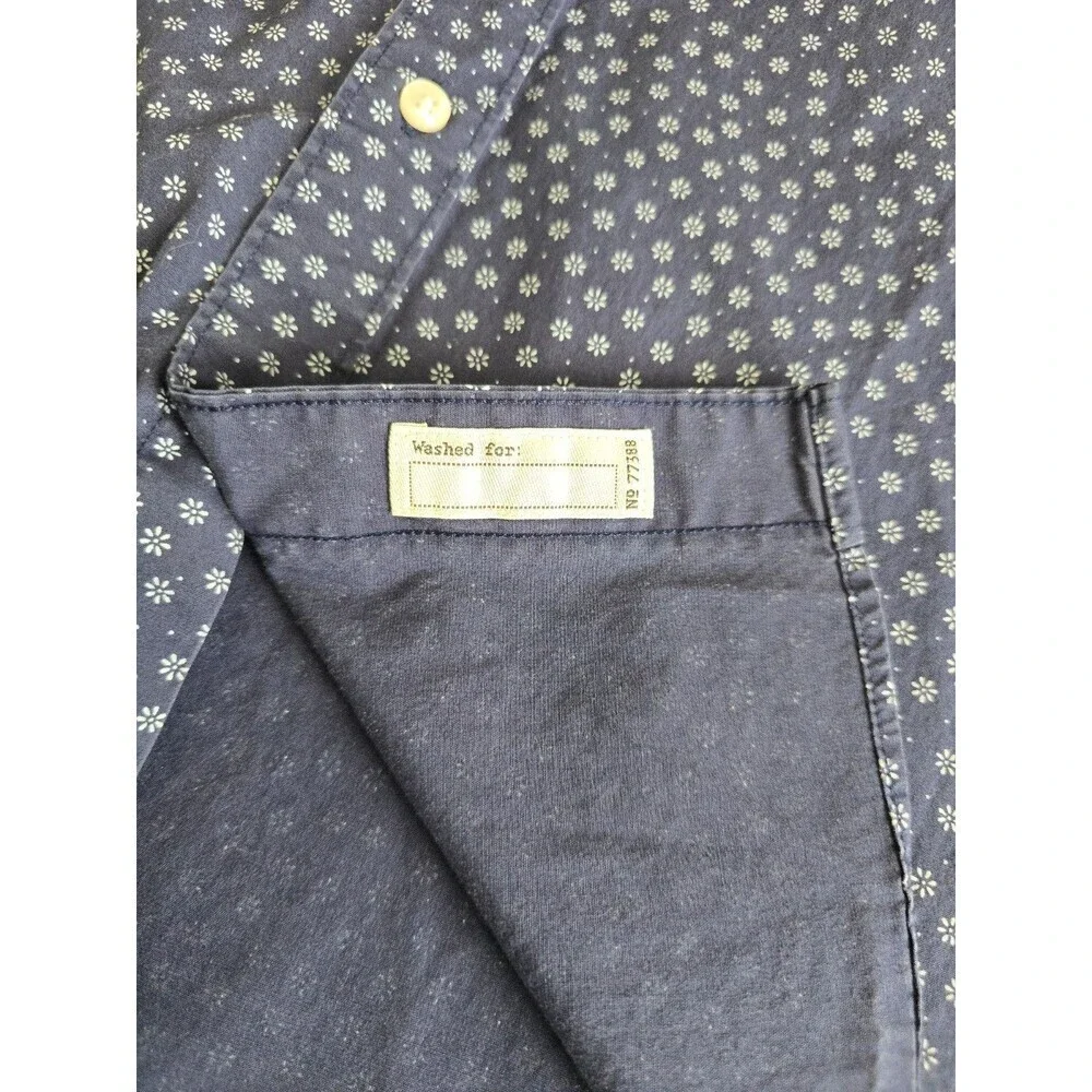 J.Crew Mens Large Slim Secret Wash Shirt Blue Floral Organic Cotton Stretch